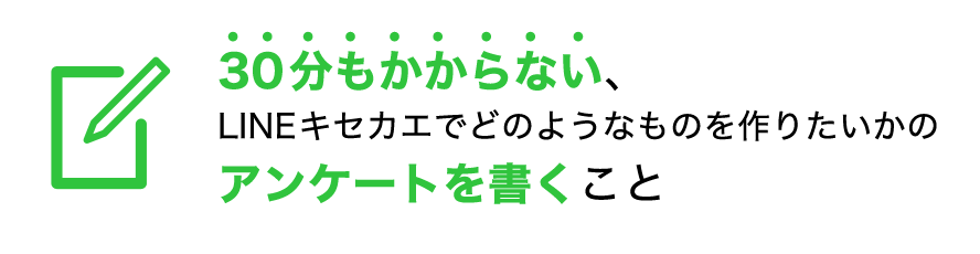 30分もかからない、LINEキセカエでどのようなものを作りたいかのアンケートを書くこと